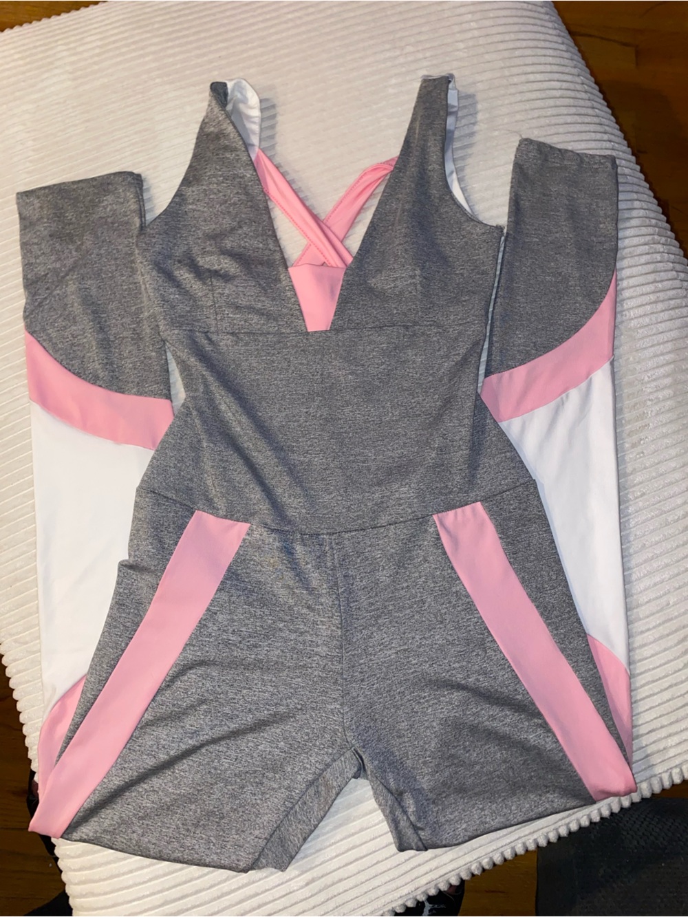 Gray & Pink Athletic Hooded Romper
